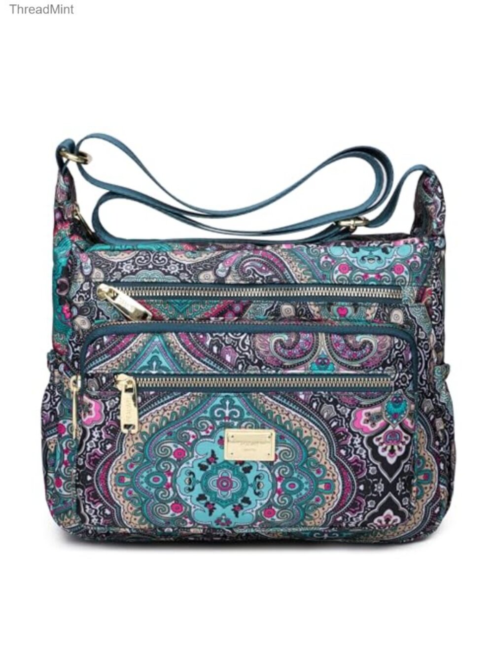 Nylon Crossbody Satchel Tote Handbag with 10 Pockets and Anti-Theft Design